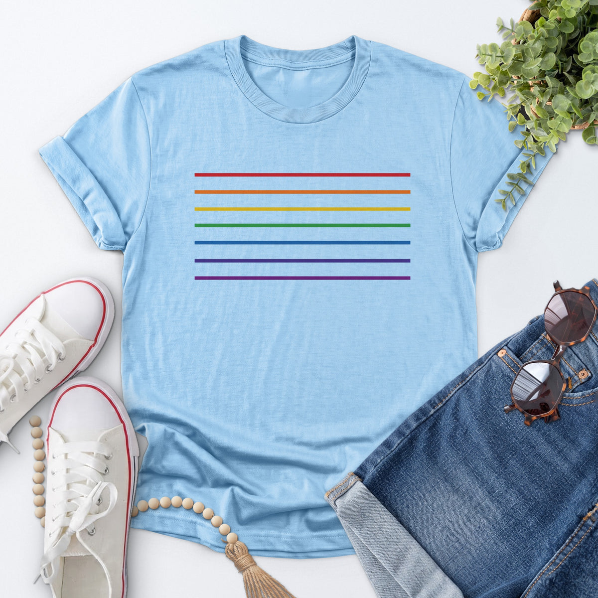 Rainbow Line Pride Tee — Light Blue