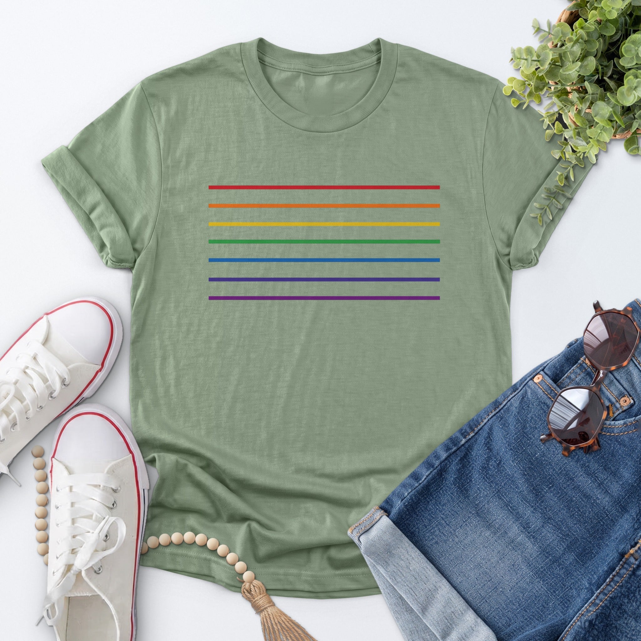 Rainbow Line Pride Tee — Sage
