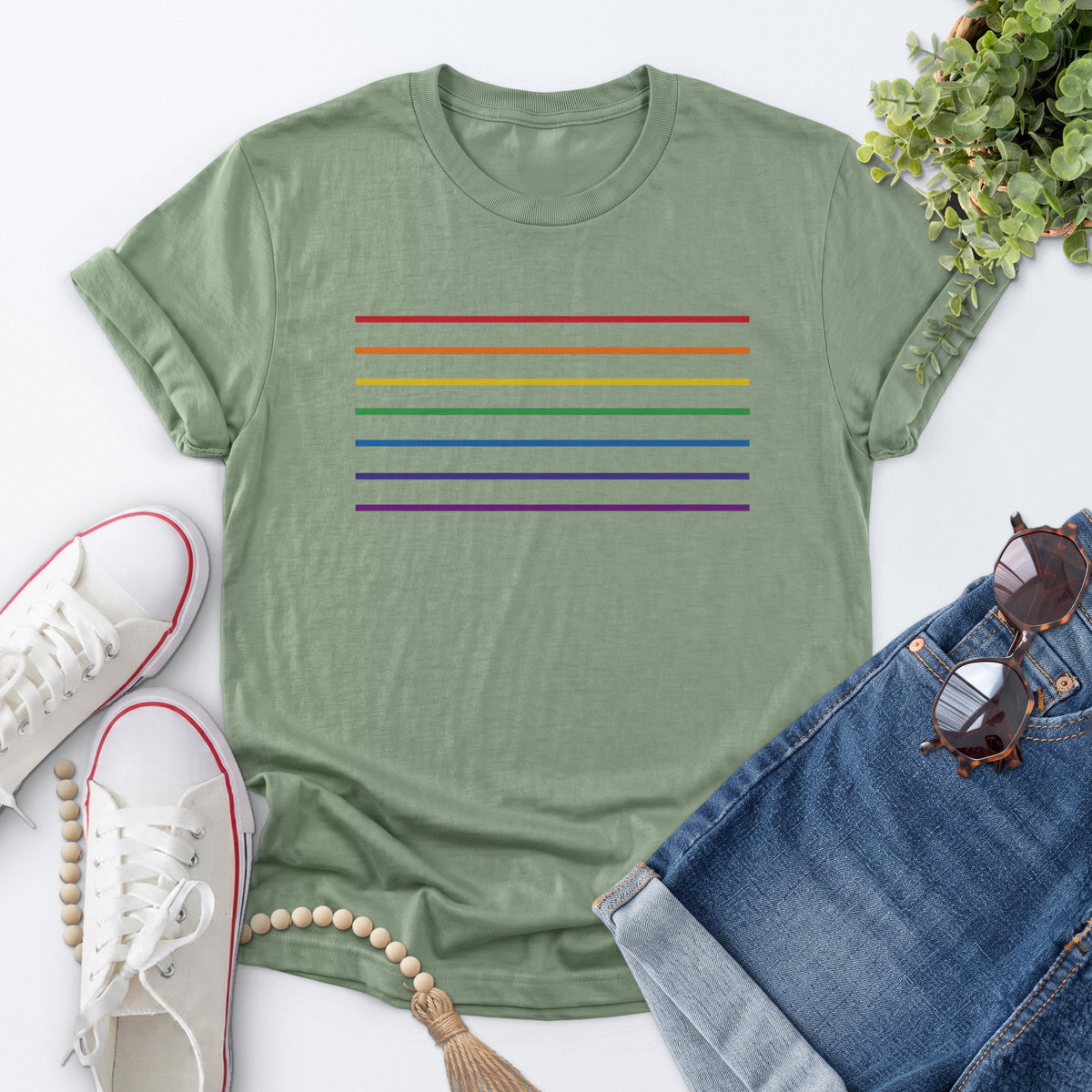 Rainbow Line Pride Tee — Sage